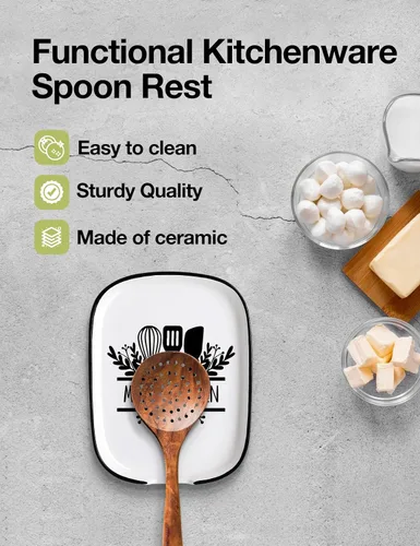 Vista 5 de Funny Mom's - Soporte de cuchara de cerámica con tabla de conversiones, soporte para utensilios de cocina de granja para estufa, encimera de cocina