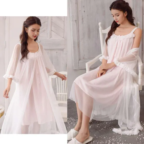 Vista 4 de Camisón sexy vintage para mujer, 2 piezas, ropa de dormir victoriana, pijama para niñas