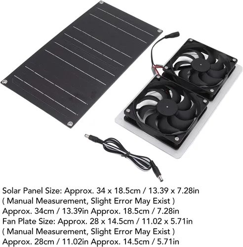 Vista 5 de Kit de ventiladores de panel solar, 100 W 12 V alimentado por energía solar, ventilador doble impermeable, ventilador de escape de bajo ruido