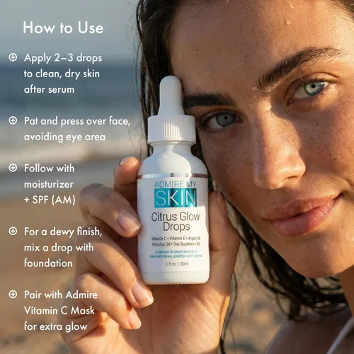 Vista 9 de Admire My Skin Aceite de vitamina C Gua Sha para la cara, aceite facial orgánico para una piel brillante con aceites de argán y rosa mosqueta