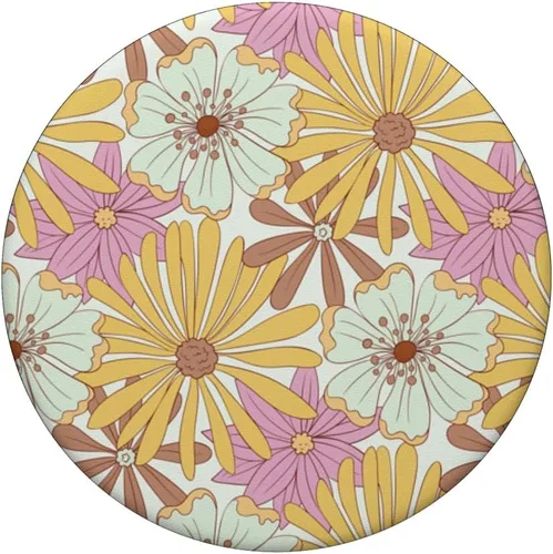 Vista 3 de PopSockets PopSockets Swappable PopGrip Vintage Wild Flower Hippie 60s 70s Estética Amarillo Rosa