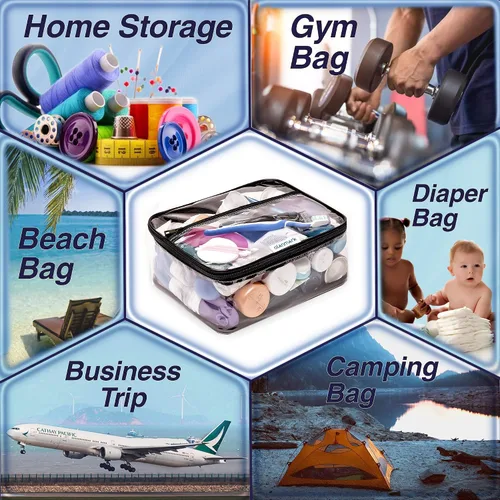 Vista 8 de Olanmark Neceser transparente aprobado por la TSA - Bolsa de maquillaje transparente grande para viaje, Claro