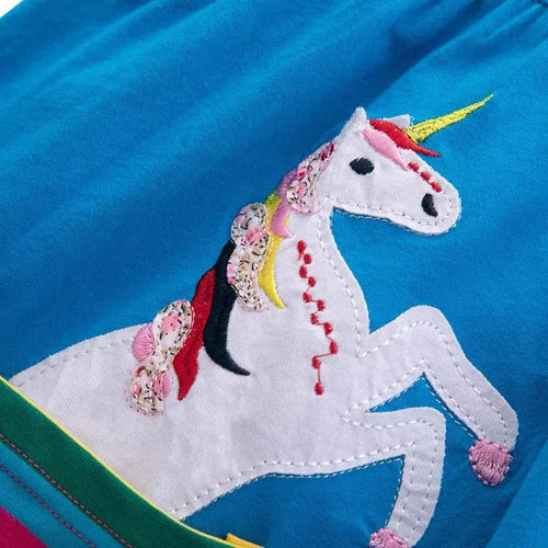 Vista 6 de Vestidos casuales de unicornio de algodón de manga corta y cuello redondo para niñas de 2 a 7 años