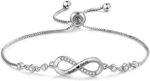 Vista 13 de Pulseras personalizadas a juego para parejas, pulseras de infinito con nombre grabado personalizado para hombres y mujeres, regalos del día de San