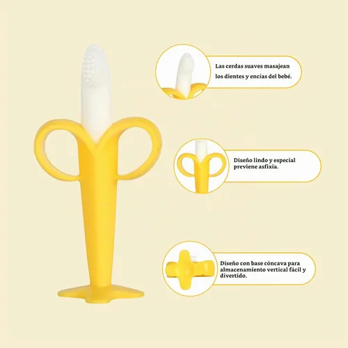 Vista 2 de Chuya Juguetes de dentición para bebés, mordedores con cepillo de dientes de plátano, cepillado de dientes, sin BPA, juguete masticable, para bebés