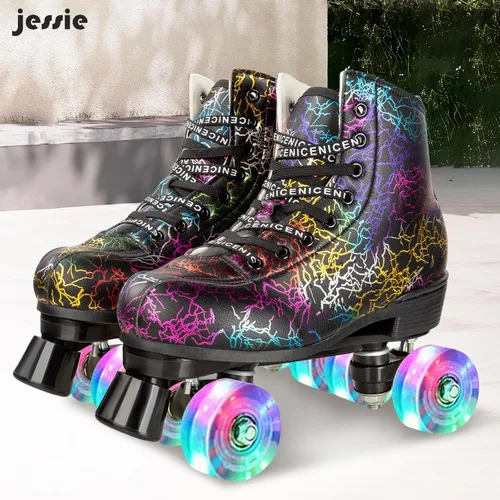 Vista 2 de jessie Patines de ruedas para exteriores para mujeres y adultos, con ruedas iluminadas, patines quad negros para hombres, jóvenes, niños y niñas