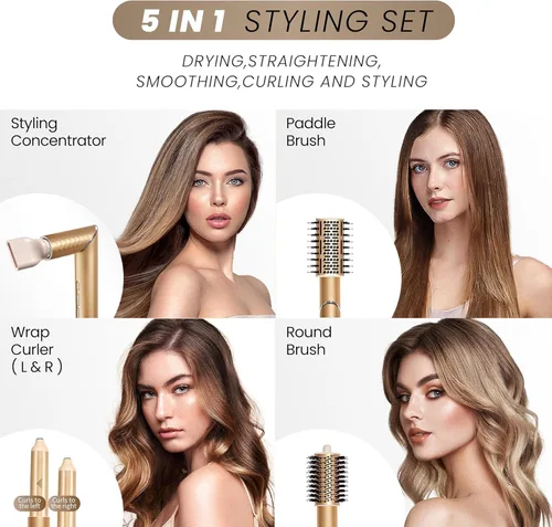 Vista 7 de GLAMUP Rizador de aire flexible 5 en 1 – Secador avanzado de alta velocidad, estilizador mágico con agarre apretado, herramienta de viaje de secado