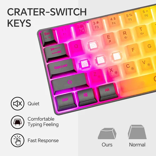 Vista 4 de CHONCHOW Teclado mini RGB 60% para juegos, 68 teclas, pequeño y compacto USB, con cable, arco iris, retroiluminado, teclado para juegos para Xbox