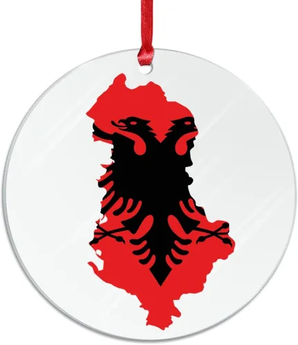 Vista 2 de Bandera de Albania, silueta de árbol, adorno de decoración de árbol de Navidad, bandera nacional, recuerdo de árbol de Navidad, recuerdo de Albania