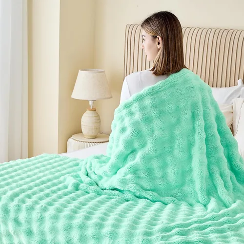 Vista 4 de NEWCOSPLAY Manta para Sofá Aqua Súper Suave de Franela Polar 3D Burbuja Ligera Manta de Cama para Uso en Todas las Estaciones (Aqua, Throw(50"x60"))