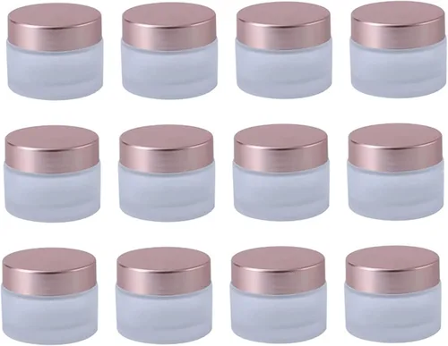 Vista 9 de 10 frascos vacíos de 0.35 oz/0.3 fl oz de vidrio esmerilado transparente para crema con tapas de oro rosa, recipiente para cosméticos, tarro