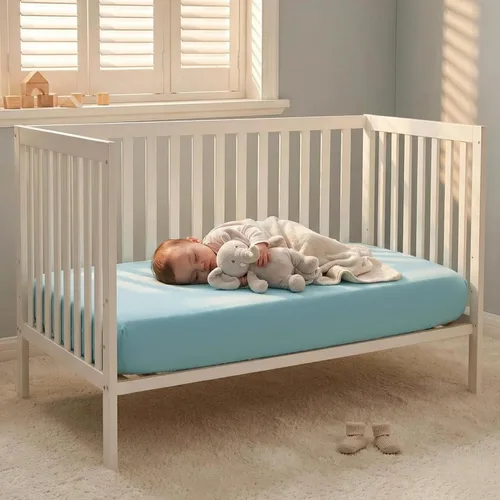 Vista 7 de NTBAY - Sábana bajera ajustable para cuna para bebé, color sólido y suave, 28.0 x 52.0 pulgadas Soft Fitted Crib Sheet with Full Elastic and 8