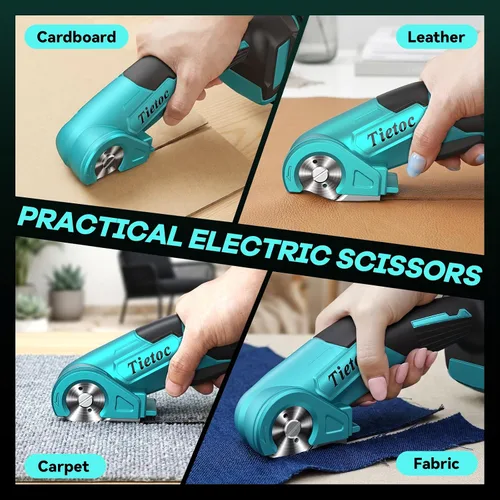 Vista 5 de TIETOC Tijeras eléctricas inalámbricas con batería de larga duración de 21 V, cortador de cartón de alta velocidad de 24000 RPM para tela, plástico