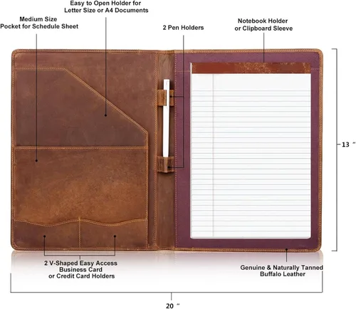 Vista 2 de Jack&Chris Leather Portfolio, A4 Document Folder Legal Pad Padfolio, Professional Writing Letter Notepad Clipboard Sleeve Organizer, Resume Folio