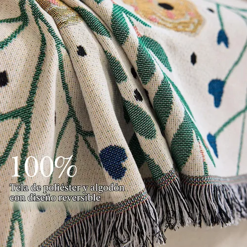 Vista 7 de VANJOROY Cobija fina bohemia, 100% algodón tejido a mano sudoccidental con decoración floral de granja reversible, cobija para todas las estaciones