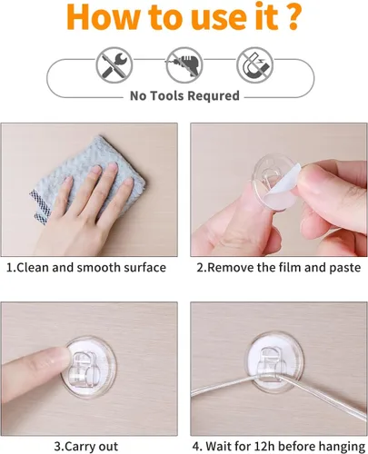 Vista 4 de ispneay 50 clips de luz mini transparentes: pequeños ganchos con tiras adhesivas para cadena de luces interior - gancho de pared de plástico sin