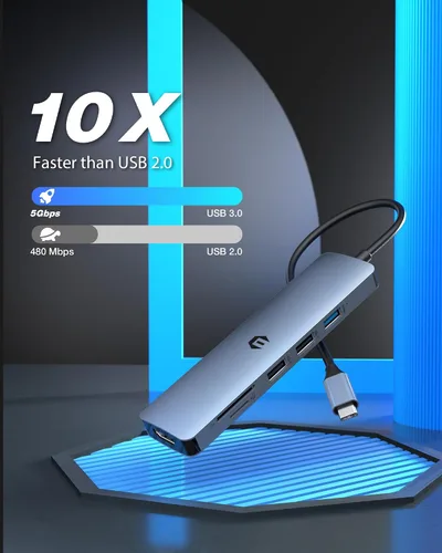 Vista 3 de Hub USB C 6 en 1, adaptador USB C, USB 3.0, HDMI 4K, 2 USB 2.0, lector de tarjetas SD/TF, estación de acoplamiento para dispositivos Mac Pro/Air