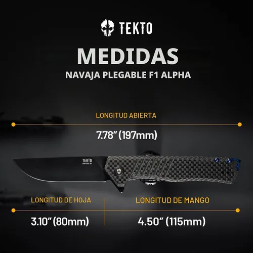 Vista 8 de TEKTO F1 Alpha - Cuchillo de bolsillo plegable, hoja trasera recta modificada, acero D2 recubierto de titanio, cuchillo táctico, cuchillos