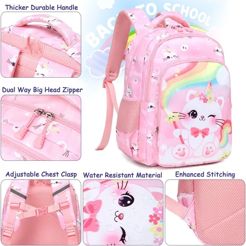 Vista 36 de Juego de mochila para niñas y adolescentes, mochila escolar para niños con bolsa para el almuerzo, estuche para lápices, mochilas escolares