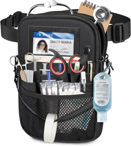 Vista 2 de Riñonera para Enfermera con Soporte para Cinta, SITHON Riñonera de Cinturón con Bolsillo de Equipo Médico de Múltiples Compartimentos Bolsa