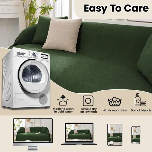 Vista 5 de Fundas para Sofá Seccional para Perro, Funda de Sofá de Una Pieza con Borlas de Chenilla Súper Suave Anti-Arañazos, Manta Protectora de Muebles Verde
