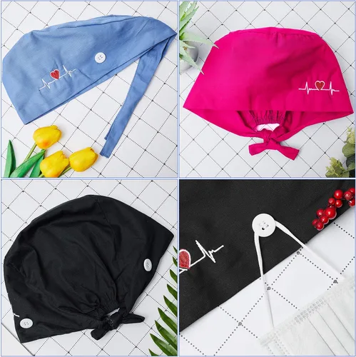 Vista 4 de SATINIOR Gorra de trabajo de 4 piezas con botones, gorro de trabajo unisex con banda ajustable para el sudor