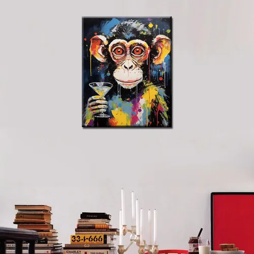 Vista 3 de Tucocoo Divertidos kits de pintura colorida de mono por números con pinceles y pigmento acrílico sobre lienzo para adultos, imagen de copa