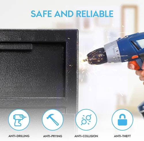 Vista 3 de Caja de seguridad de acero con teclado electrónico, depósito digital, caja fuerte para el hogar con sistema de alarma, caja fuerte y caja