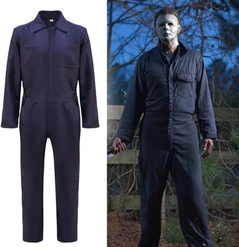 Vista 2 de Disfraz de Michael Myer para adultos, disfraz de asesino de terror para Halloween, cosplay, uniforme con máscara