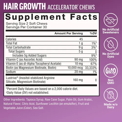 Vista 7 de Paquete de FORCE FACTOR NAD+ + Force Factor Hair Growth Accelerator Soft Chews, mezcla de bayas, 60 masticables suaves