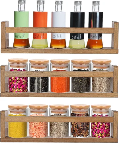 Vista 12 de AZSKY Estantes clásicos para libros de guardería, estantes flotantes de madera negra, estantería de pared para decoración de baño, cocina, especias