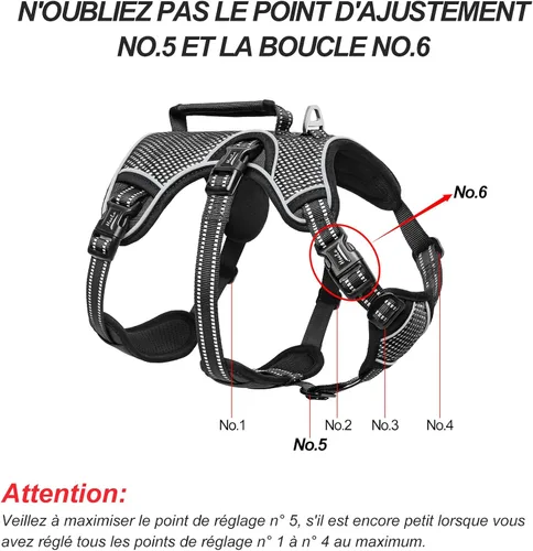 Vista 7 de HEELE Arnés para perro, arnés para perro a prueba de escapes, liberación en el cuello, chaleco ajustable reflectante sin tirones con mango duradero