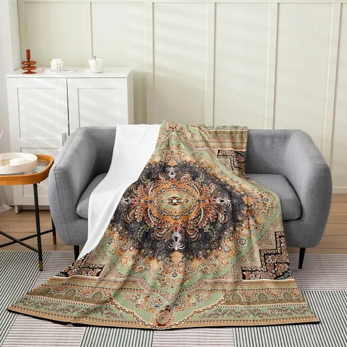 Vista 24 de Erosebridal Manta Bohemia de Tiro 40x50 Pulgadas, Retro Azul Amarillo Degradado Rojo Floral Bohemio Tribal de Vellón, Vintage Antiguo Enrejado