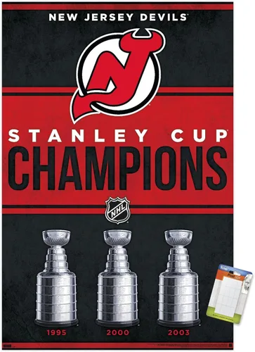 Vista 12 de Trends International NHL New Jersey Devils - Póster de pared Champions 23, 14.72 x 22.37 pulgadas, versión enmarcada de madera de granero