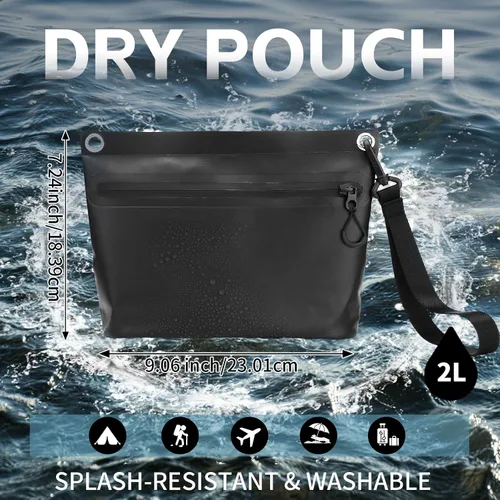 Vista 5 de Bolsa impermeable de 2 litros con cremallera totalmente impermeable, asa y correa ajustable para natación, viajes, playa