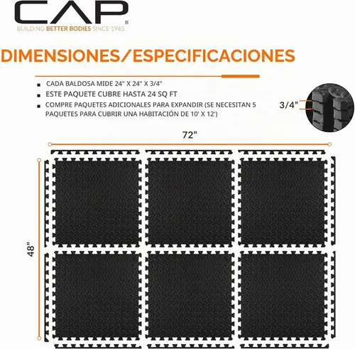 Vista 4 de CAP Puzzle Exercise Mats 3/4” Thick EVA Interlocking Foam Tiles for Home Gym Flooring Multiple Options