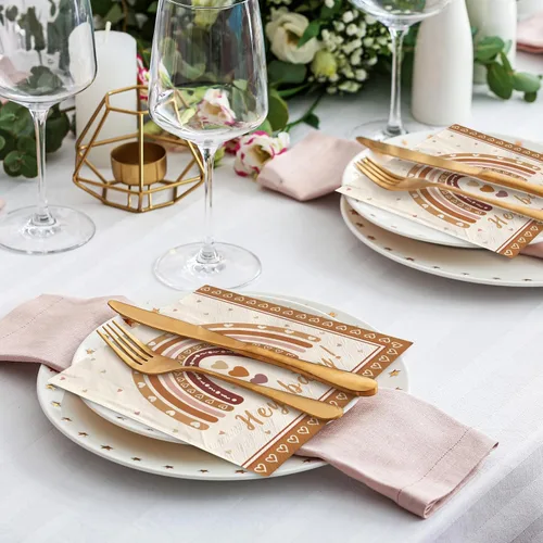 Vista 5 de AnyDesign Paquete de 80 servilletas de papel boho arcoíris Hey Baby Party Luncheon Servilletas retro desechables decorativas para baby shower