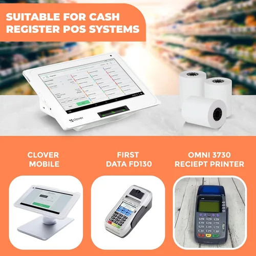Vista 5 de Papel para tarjetas de crédito térmicas de 2 1/4 "X 85" para usar con algunos modelos Verifone, Omni, Hypercom y First Data, sin BPA Paquete de 50