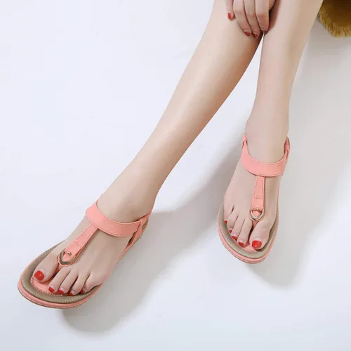 Vista 6 de SHIBEVER Sandalias bohemias para mujer de verano con cuentas y tirantes delgados al tobillo, zapatos elegantes