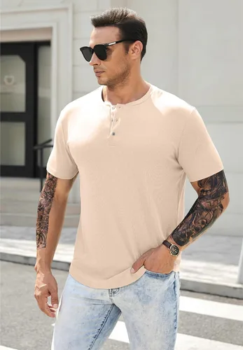 Vista 7 de JMIERR Camisas Henley para hombre con cuello redondo y botones