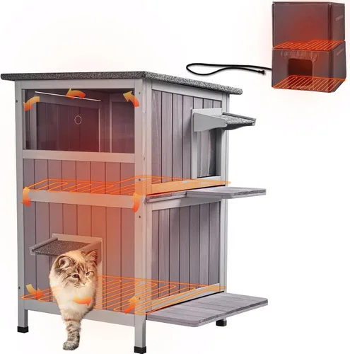 Vista 13 de GUTINNEEN Casa para Gatos de Exterior Climatizada Aislada con Calentador y Forro Térmico, Refugio Cálido de Invierno para Gatos Ferales Espacioso