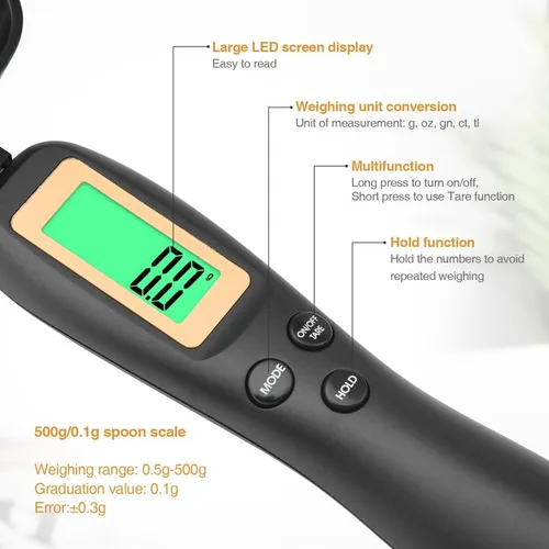 Vista 2 de Mafiti - Cuchara de medición digital, cuchara de medición electrónica ajustable de 500 g / 0,1 g de alta precisión para gadgets de cocina, comidas