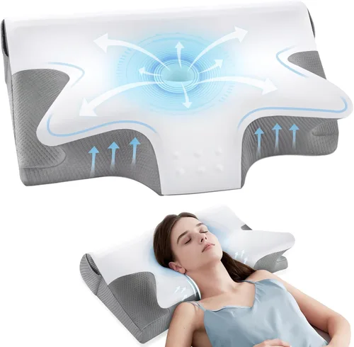 Vista 8 de Almohada cervical eficaz para aliviar el dolor para dormir, almohadas de espuma viscoelástica para apoyo del cuello, almohada lateral de contorno
