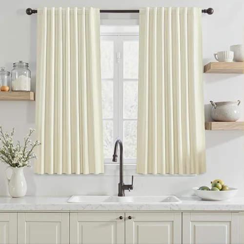 Vista 58 de Cortinas opacas de 54 pulgadas de largo para dormitorio, sala de estar, cortinas beige con aislamiento térmico, oscurecimiento de la habitación
