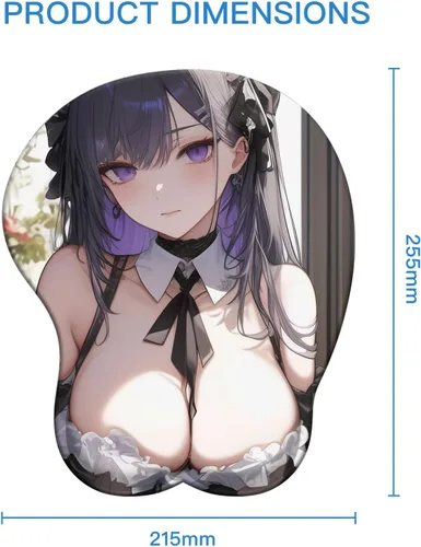 Vista 3 de Alfombrilla de mouse ergonómica Kawaii japonesa con pecho 3D, alfombrilla de mouse para computadora con reposamuñecas, color gris oscuro