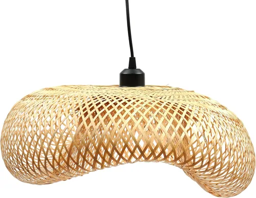 Vista 15 de Lámpara colgante de bambú tejida a mano, lámpara de ratán de una sola luz, tejido de madera natural, accesorio colgante de techo con cable ajustable