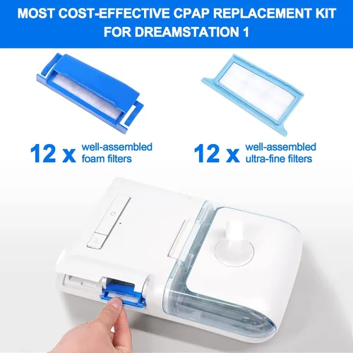 Vista 2 de 24 filtros CPAP para Dream Station 1 filtros, incluye 12 filtros de polen ensamblados y 12 filtros ultrafinos, suministros de filtros de repuesto