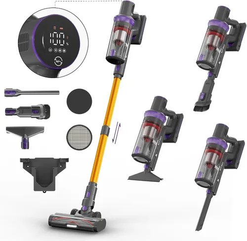 Vista 9 de BUTY BULU - Aspiradora inalámbrica de mano, batería recargable de 2200mAh, 30KPa, aspiradora ligera pequeña, escoba eléctrica, pantalla LED, tiempo