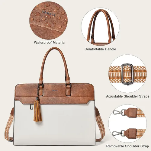 Vista 8 de Bolsa para laptop de 17 pulgadas para mujer, bolsa de trabajo resistente al agua, maletín con bolso Water-Resistant Vegan Leather Computer