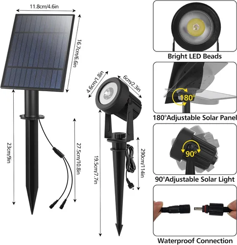 Vista 8 de T-SUN Focos solares al aire libre impermeables, luces de paisaje solares 2 en 1 LED para jardín, focos solares para árbol, jardín, estanque, piscina